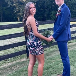 Primavera Navy Multi Beaded/Sequin Homecoming Cocktail Dress.